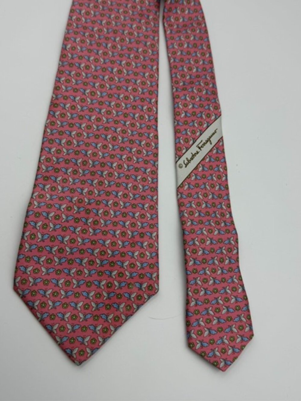 Salvatore Ferragamo Italian Silk Tie Pink with Micro Butterflies pattern